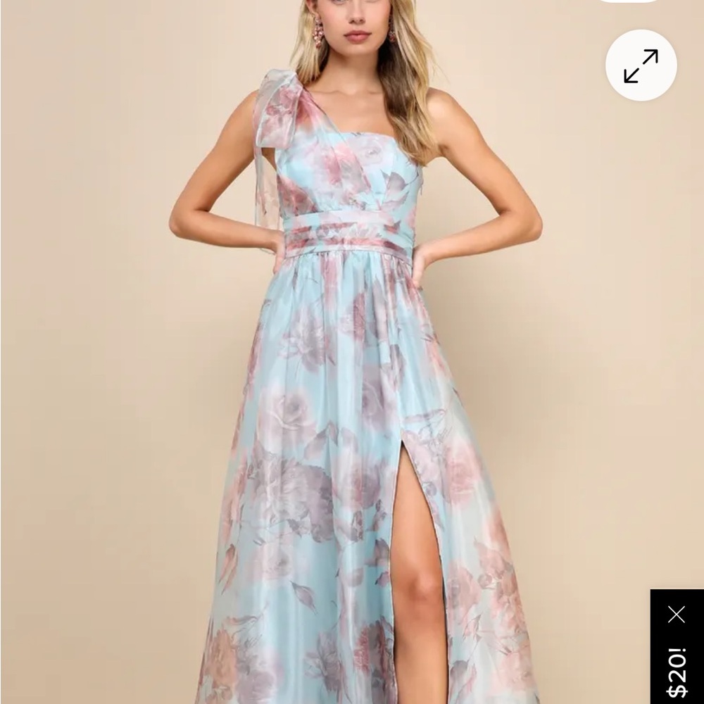 NWT Lulu's Mint and Dusty Pink Sheer One Shoulder Floral Dress